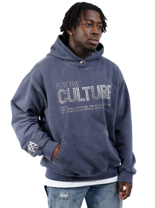 For The Culture Mens Crystal Navy Blue Pullover Hoodie