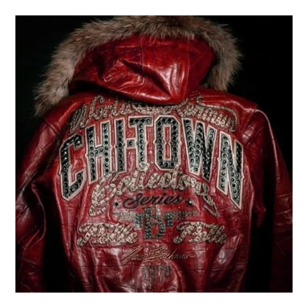 Pelle Pelle Chi-Town Fur Hooded Red Leather Jacket