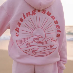 Pink Palm Puff Chasing Sunsets Pink Hoodie