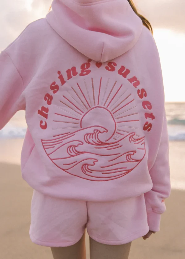Pink Palm Puff Chasing Sunsets Pink Hoodie
