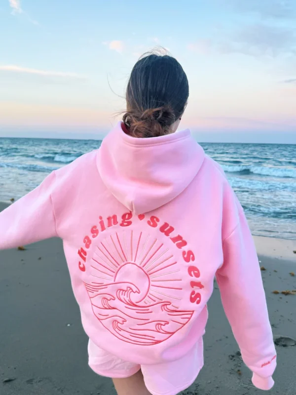 Pink Palm Puff Chasing Sunsets Pink Oversized Hoodies