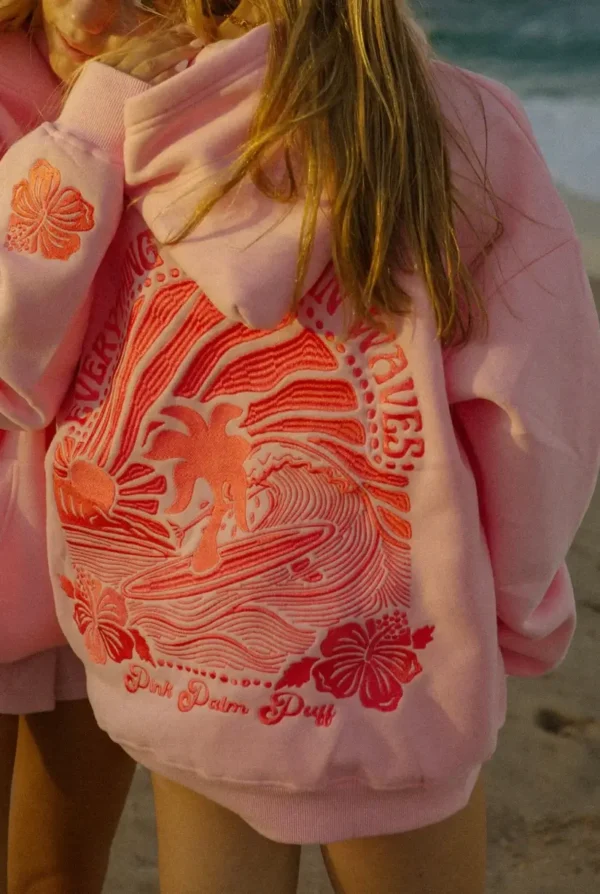 Pink Palm Puff Everything Comes in Waves Hoodie