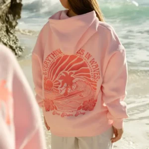Pink Palm Puff Everything Comes in Waves Hoodies