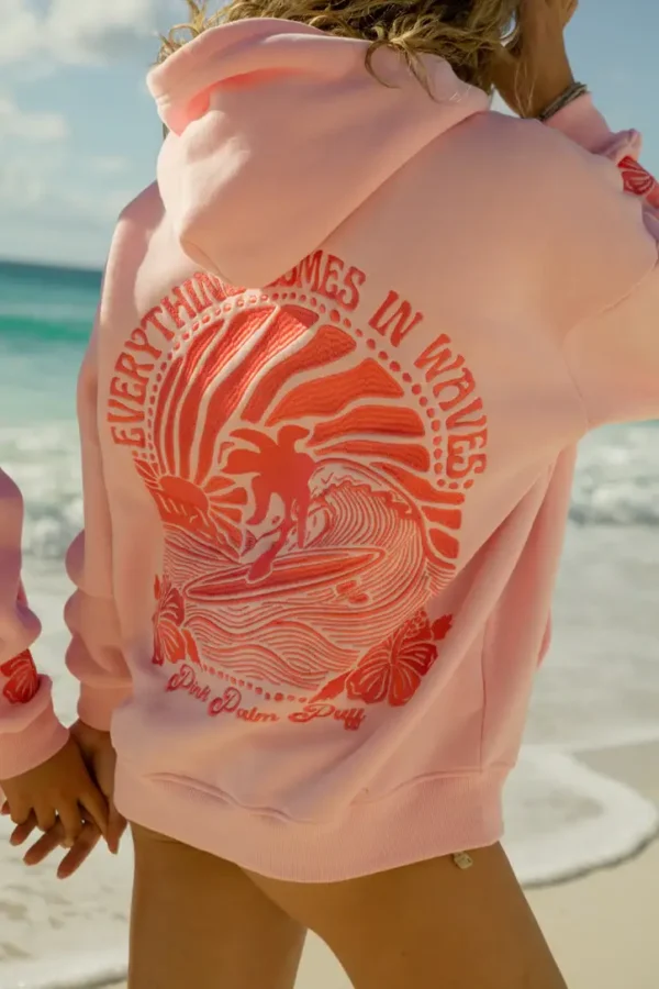 Pink Palm Puff Everything in Waves Hoodie
